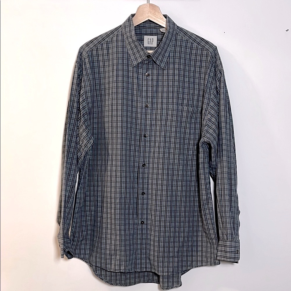 GAP Men's Blue Plaid Long Sleeve Button Down Shirt - Picture 3 of 4